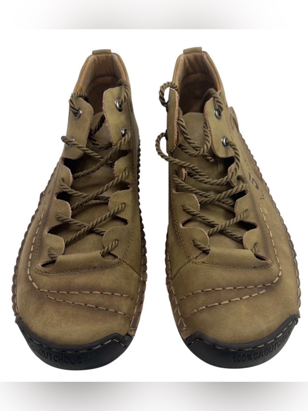 ALCUBIEREE Men’s Leather Casual Comfort Shoes Brown Lace Up Handmade Size 48